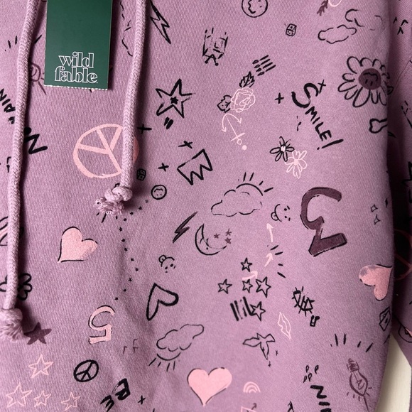 Wild Fable Women Lavender/Pink Graphic Hoodie Fleece Cropped Casual Outdoor Chic - Picture 4 of 8